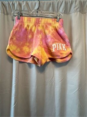 PINK Victoria's Secret Tie-Dye Pink & Yellow Athletic Lounge Shorts
